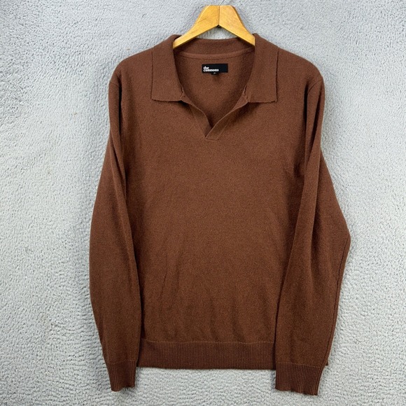 The Commons 100% Cashmere Sweater Polo Men XL Brown Knit Long Sleeve Outdoor NEW